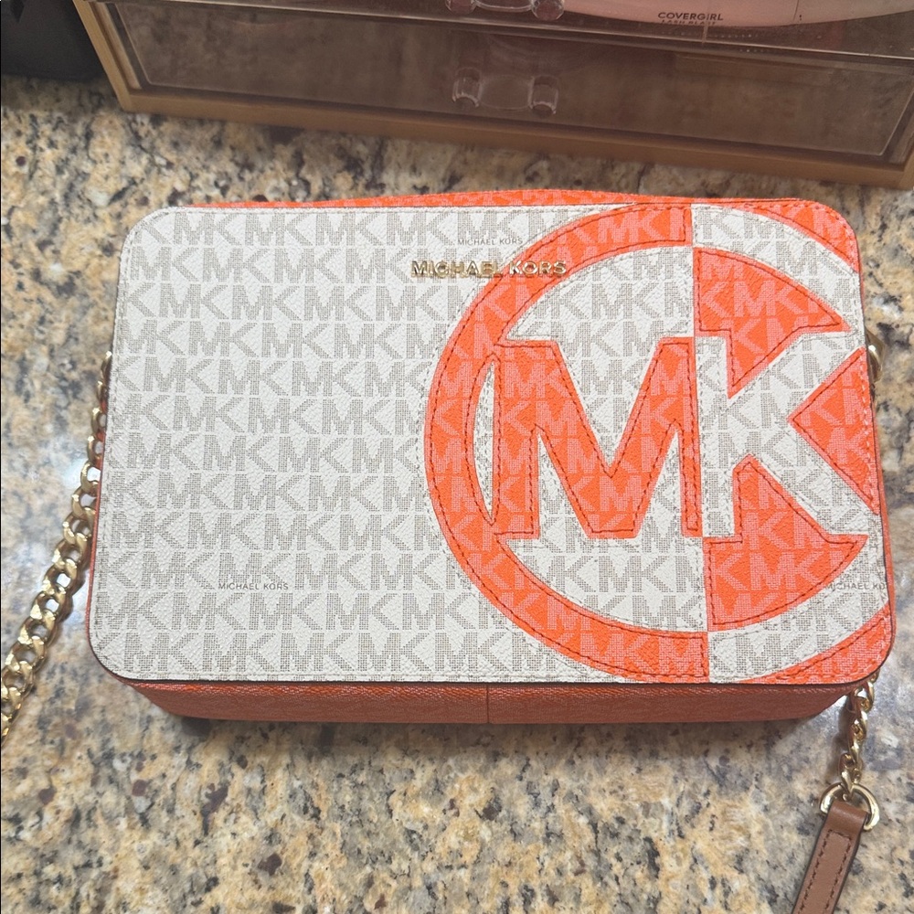 Michael Kors Bold Orange and Cream Crossbody Bag